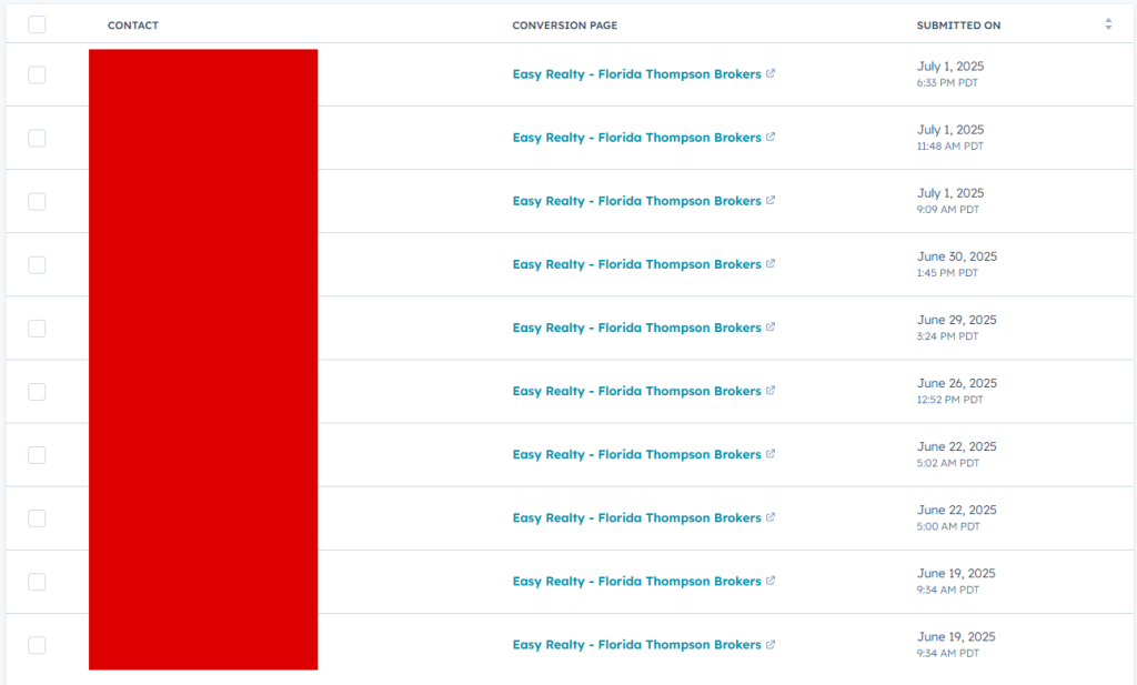 Redacted Screenshot showing Easy Realty AgentSign-ups for Last 14 days 